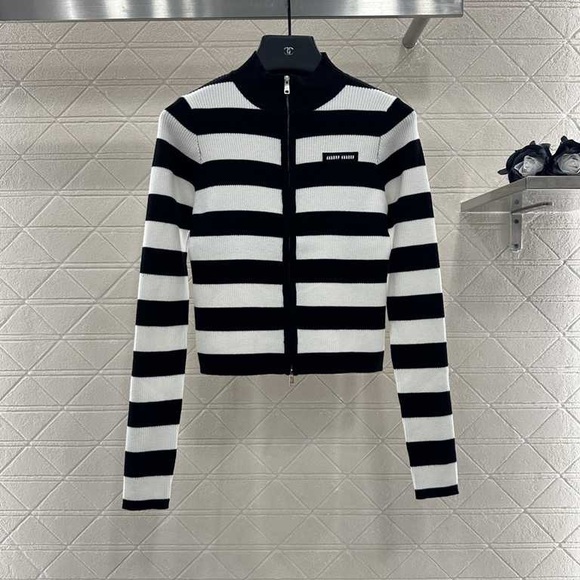 Miu Miu Jackets & Blazers - Miu Miu Black and White Striped Bomber Jacket